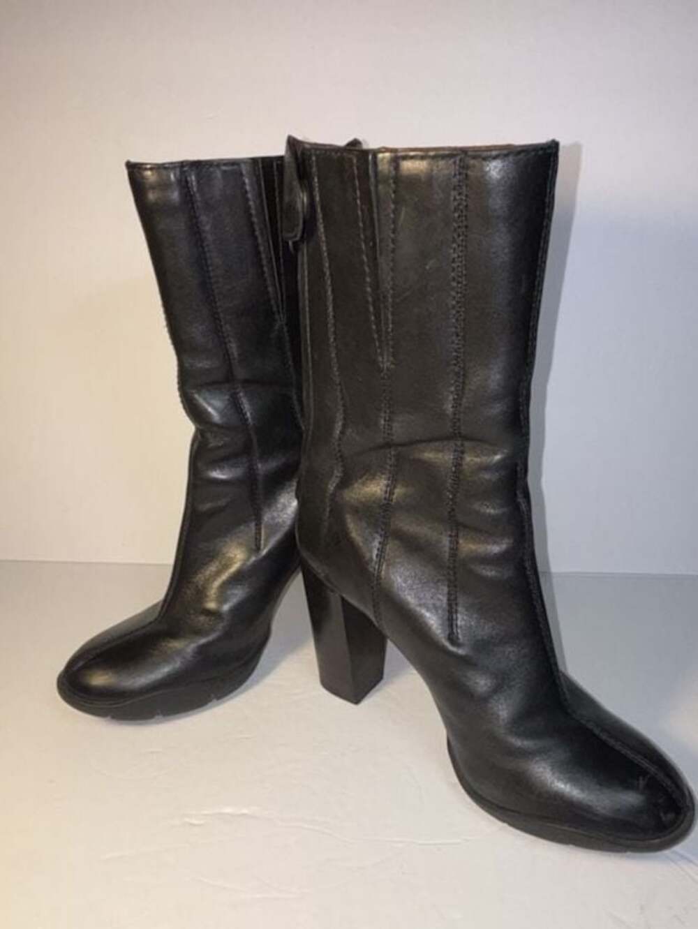 Cole Haan G Series Nike Air Black Leather Heeled Mid-Calf Boots Women's Size 5